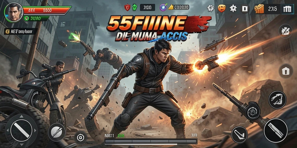 Tampilan gameplay 55FIVE yang penuh aksi dan menegangkan.