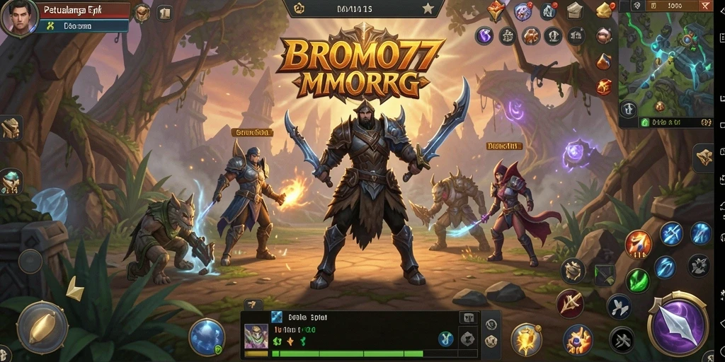 Screenshot gameplay BROMO77 yang menunjukkan pertempuran epik dan kolaborasi antar pemain.