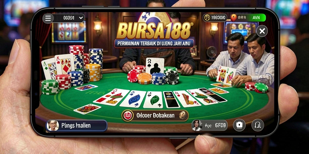 Tangkapan layar gameplay BURSA188 yang menampilkan suasana poker yang mendebarkan.