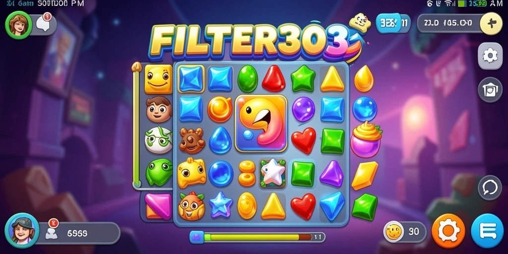Tampilan gameplay FILTER303 dengan aksi mencocokkan item.