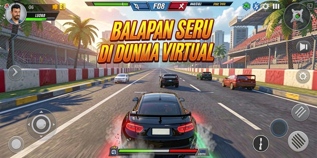 Tampilan gameplay balapan seru FO8 dengan kendaraan kustom.