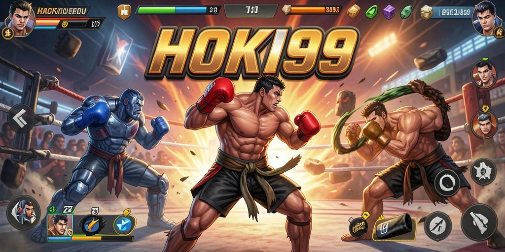 Screenshot utama HOKI99 menampilkan aksi pertarungan yang intens.