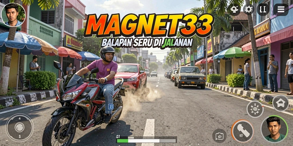 Tampilan gameplay balapan intens di MAGNET33 dengan kendaraan yang melaju kencang.