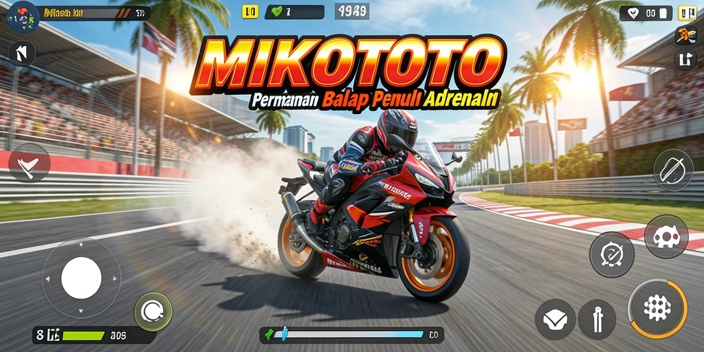 Screenshot gameplay MIKOTOTO yang menunjukkan aksi balap motor yang mendebarkan.