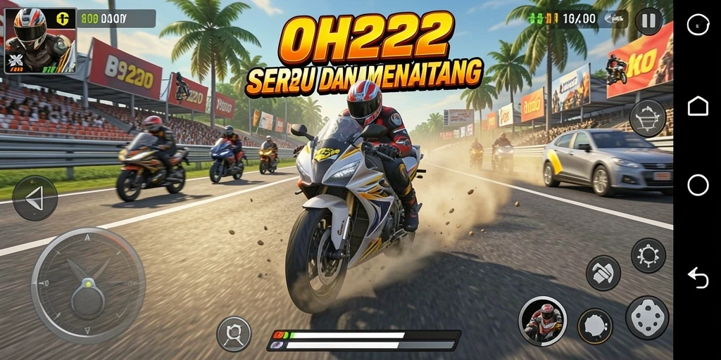 Gameplay menegangkan dengan balapan motor yang penuh aksi.