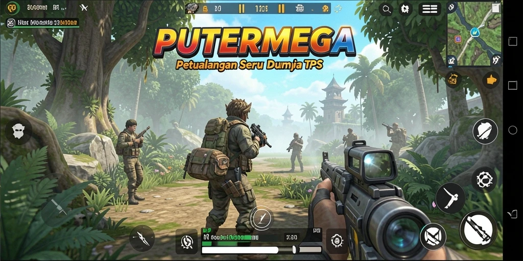 Screenshot utama PUTERMEGA dengan aksi seru dalam gameplay TPS.