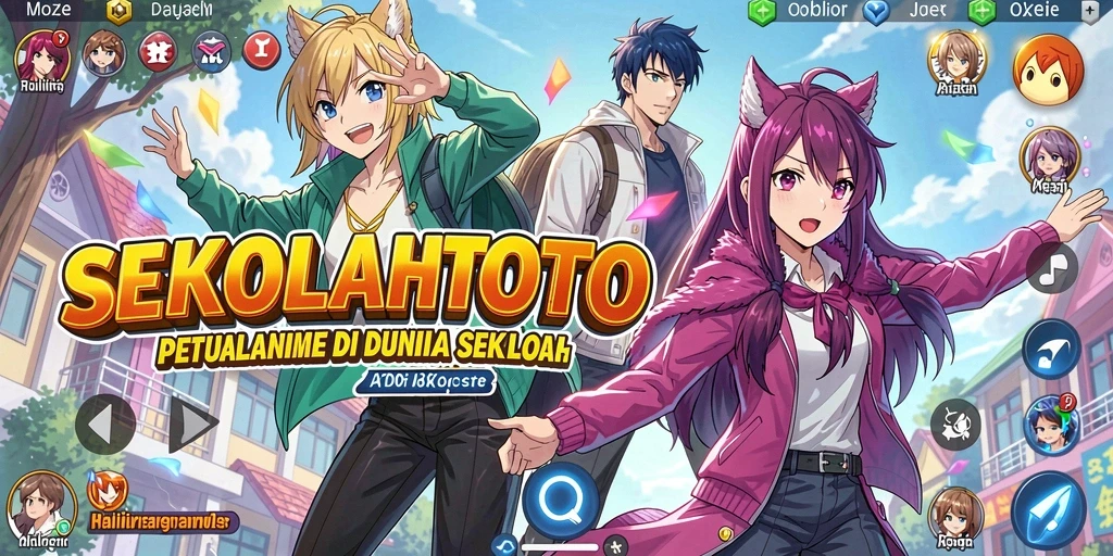 Screenshot SEKOLAHTOTO menampilkan aktivitas seru di dunia anime sekolah.
