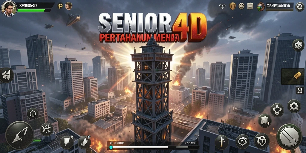 Screenshot gameplay SENIOR4D menampilkan aksi mendebarkan tower defense.