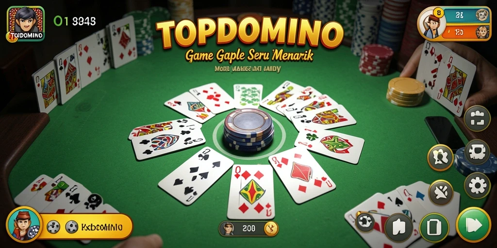 Gameplay seru dalam TOPDOMINO yang menampilkan pertandingan Gaple.