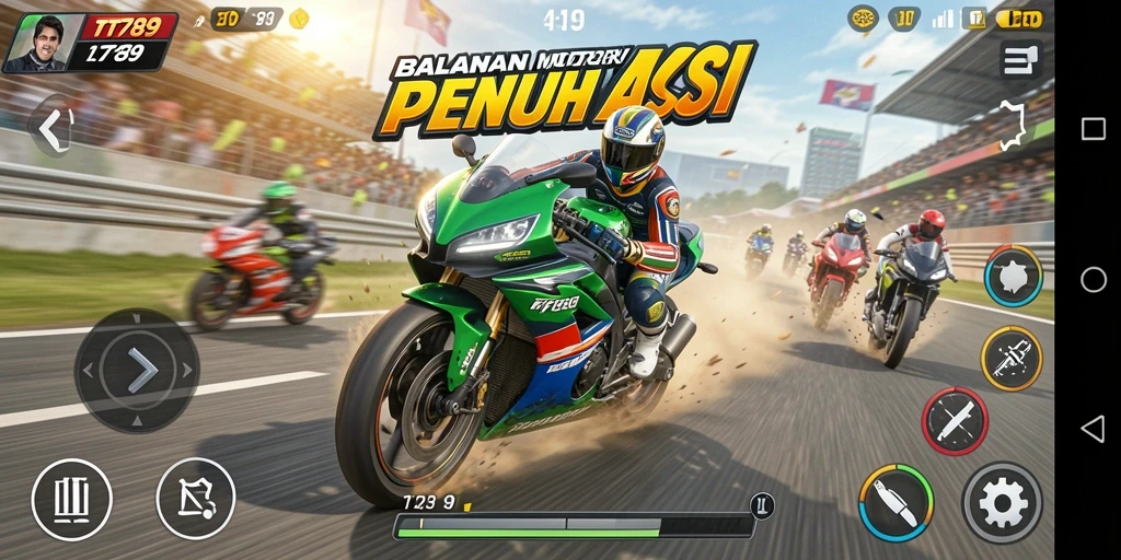 Screenshot gameplay TT789 yang menampilkan aksi balap motor yang seru.