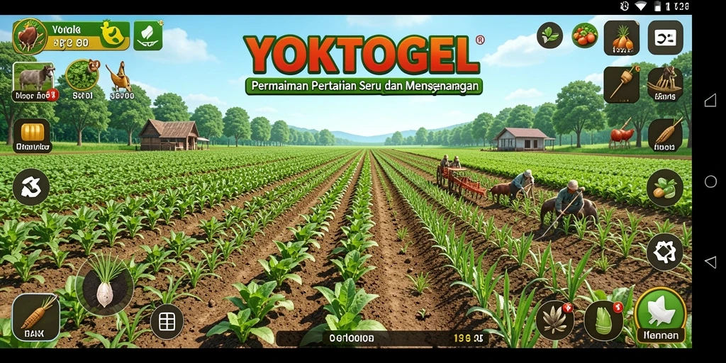 Tampilan gameplay <strong>YOKTOGEL</strong> yang menyenangkan dan interaktif, menampilkan ladang yang indah.